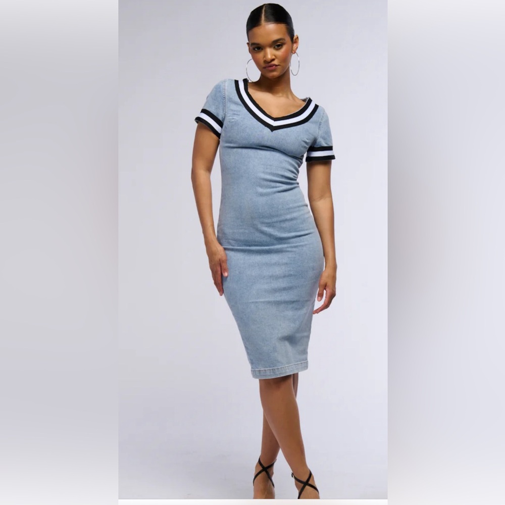 AKIRA SPORTY AND NICE DENIM MIDI DRESS